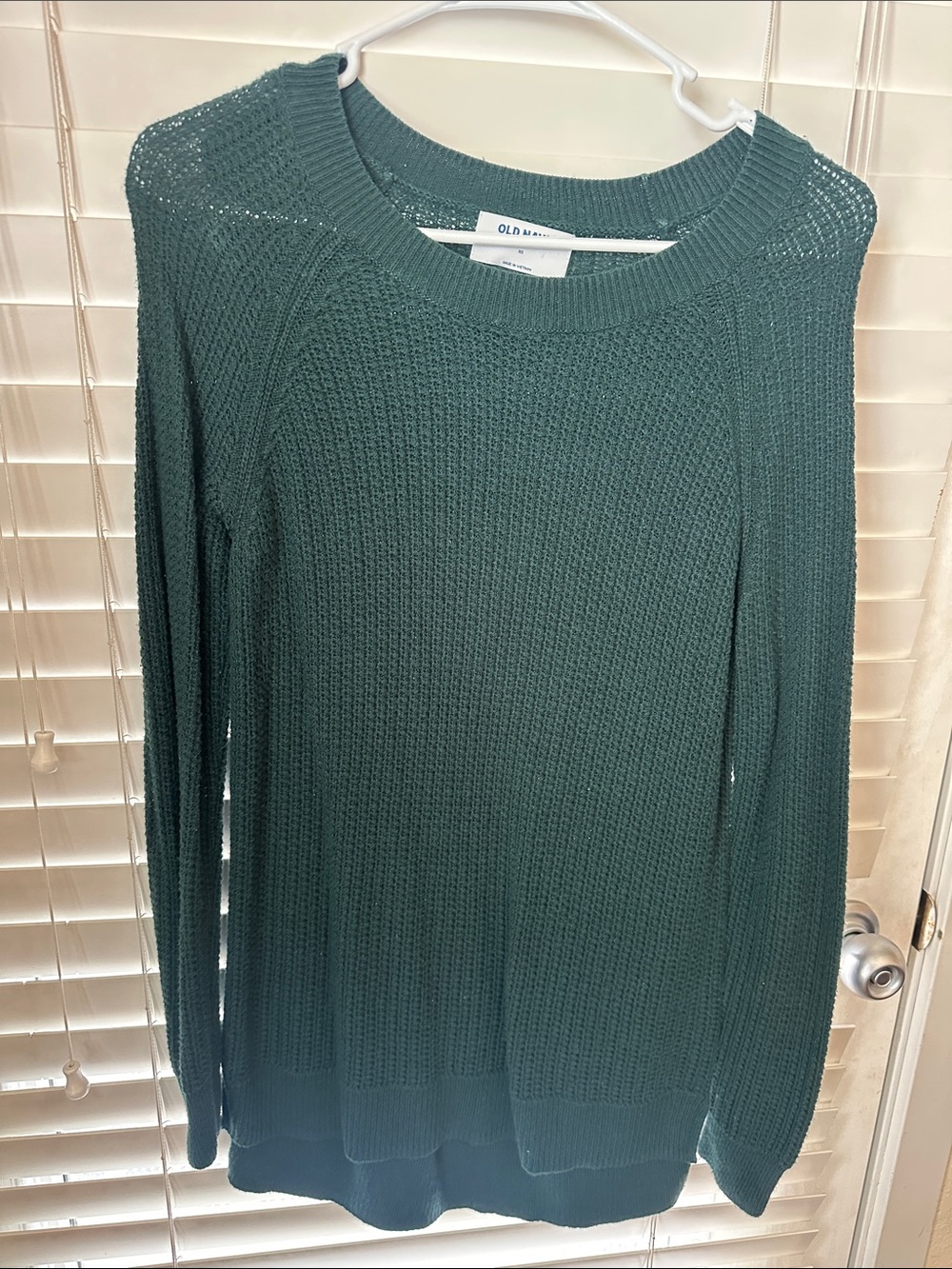 Old Navy Teal Green Waffle-Knit Crewneck Sweater